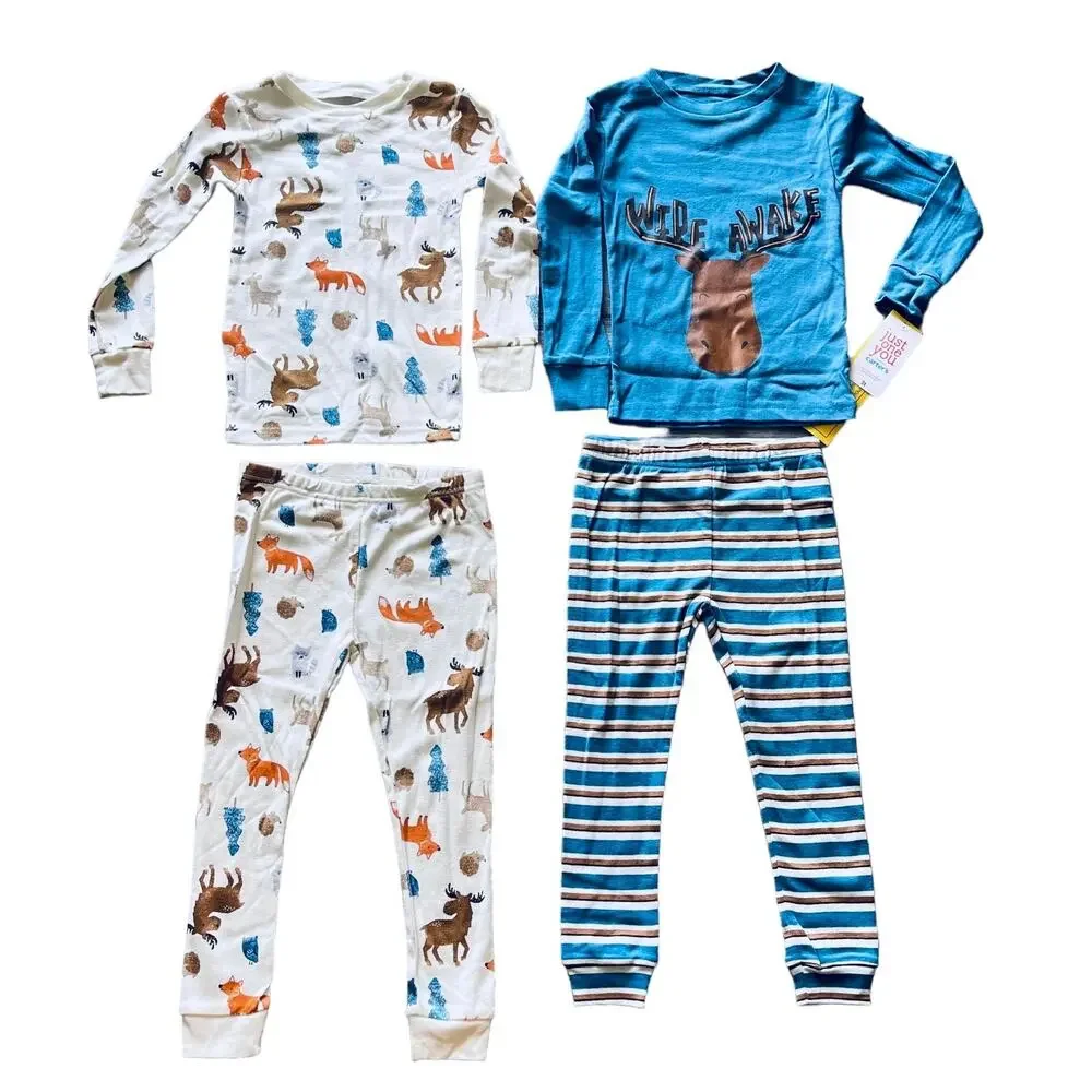 NEW Toddler 4PC Moose LONG SLEEVE SNUG FIT 3T PAJAMAS Carters BoysPJS Tops Pants